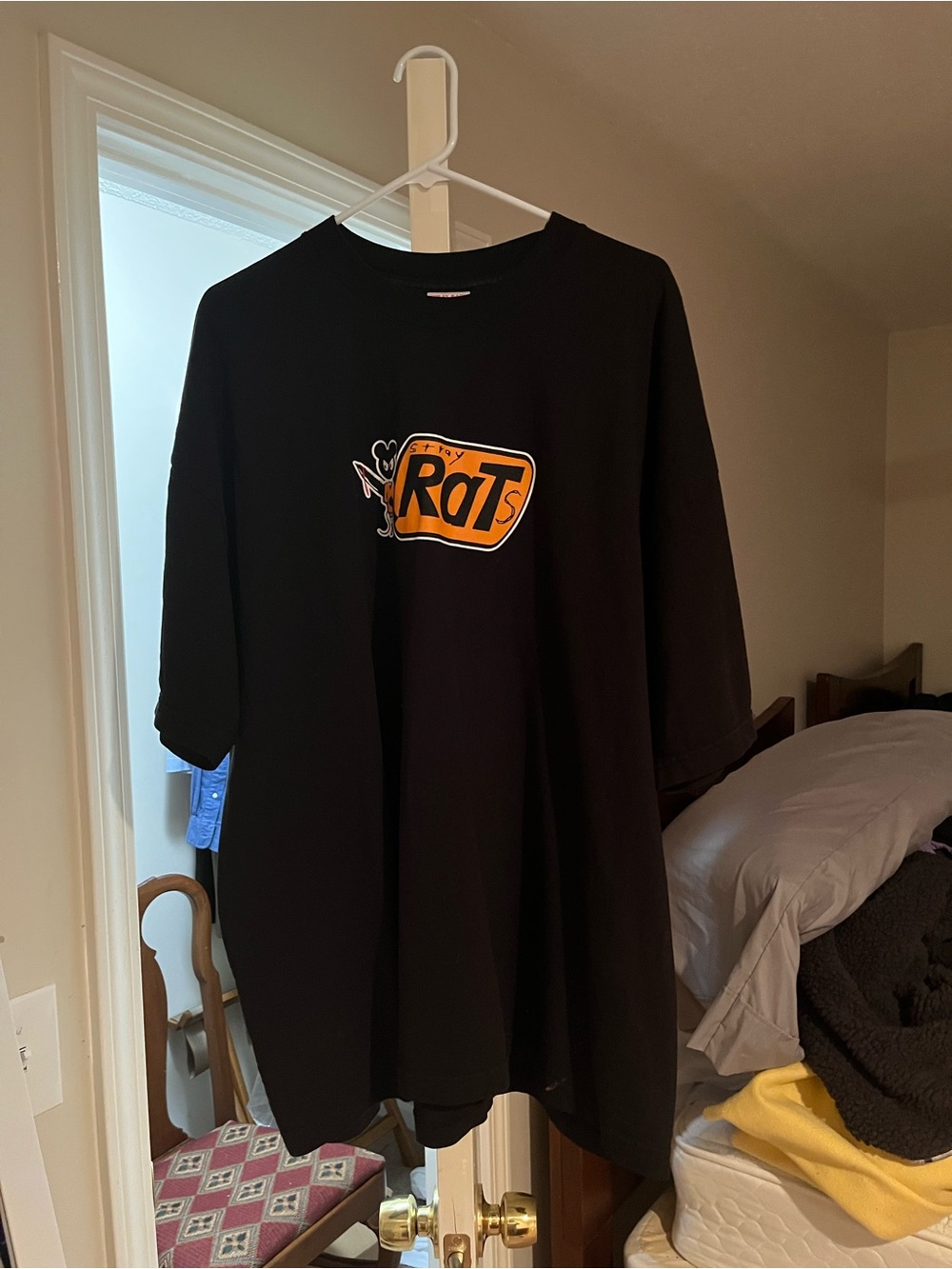 Black Short Sleeve Tee with Orange 'Rats' Logo